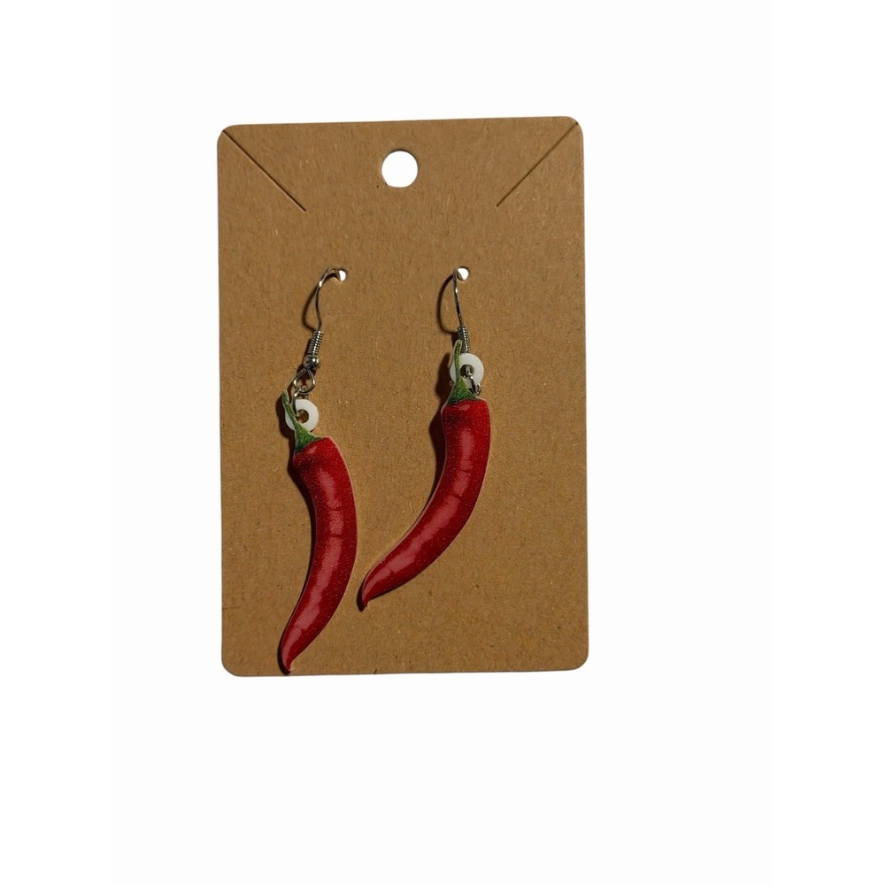 Red Hot Chili Pepper Dangle Earrings Novelty Food Jewelry Spicy Red Drop